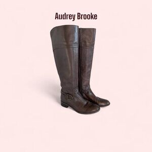 Audrey Brooke Black Leather Knee High Riding Boots – Women’s Wide Calf
